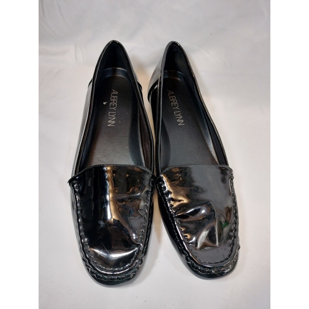 Aubrey Lynn Womens Black Patent Loafers Low Wedge Slip On Shoes Size 9.5 M